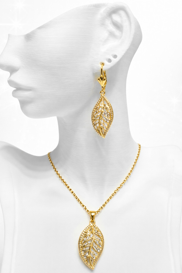 Gold Leaf Set Necklace Earrings