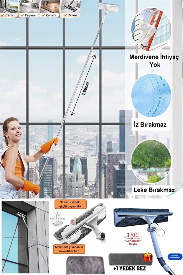 Double Sided Bendable Glass Wall Tile Tiller Cleaning Apparatus Magic Mop Glass Cleaner with Spare Cloth