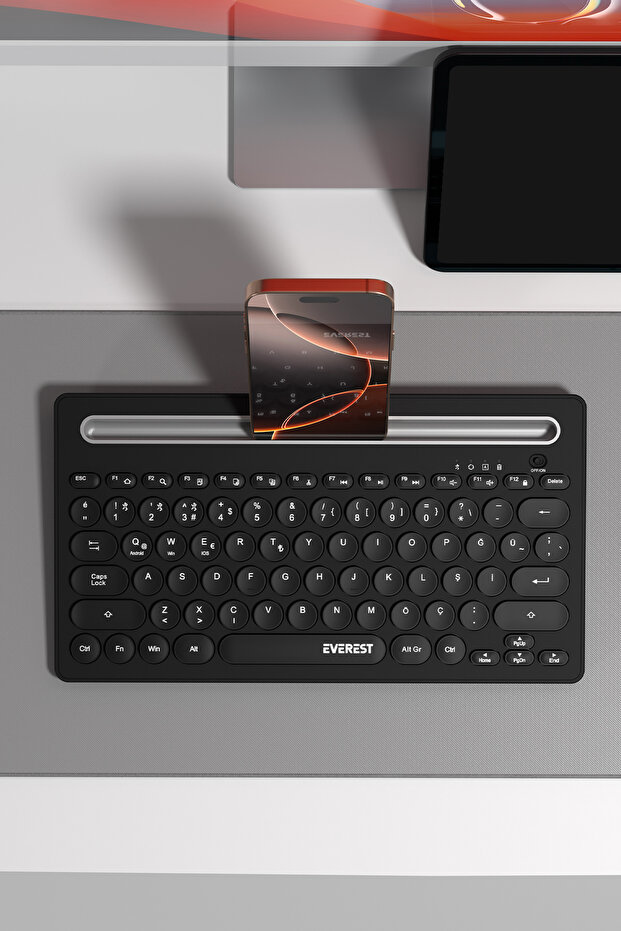KB-BT84 Siyah/Gri Bluetooth Ultra İnce+Şarjlı Q Mac/Win/Android/Ios Uyumlu Kablosuz Klavye - 7