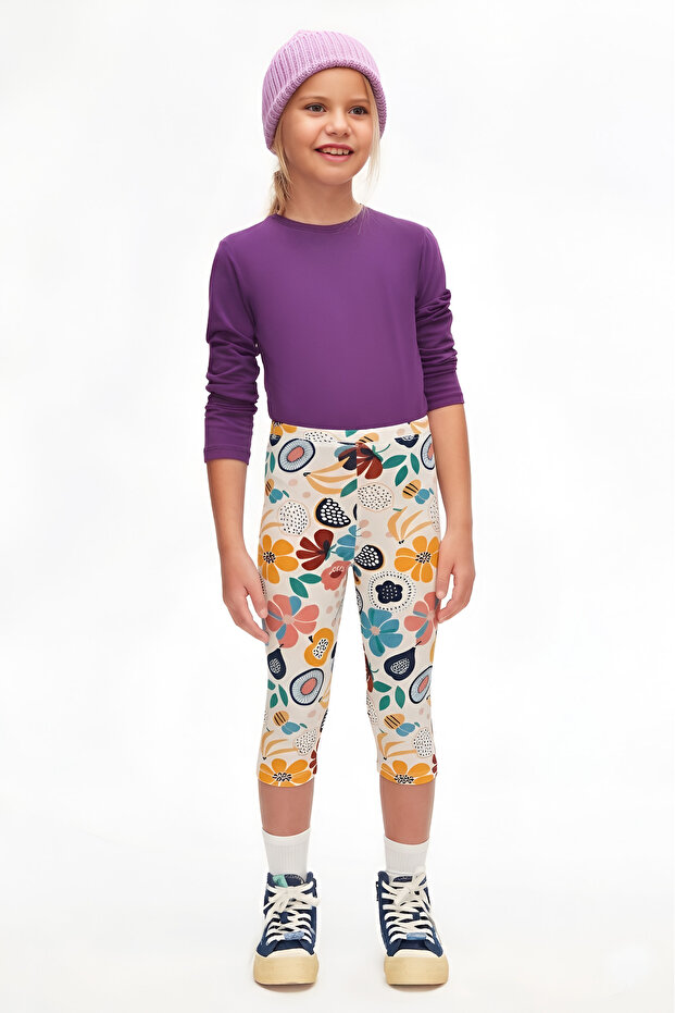 Nordic Jungle Girl's Patterned Knee Length Leggings Capri