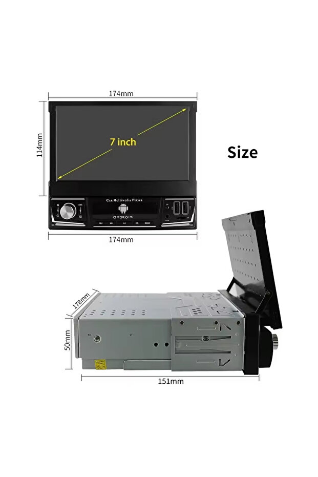 Retractable android screen 7 inch single din Youtube,maps,Android reverse camera included - 5