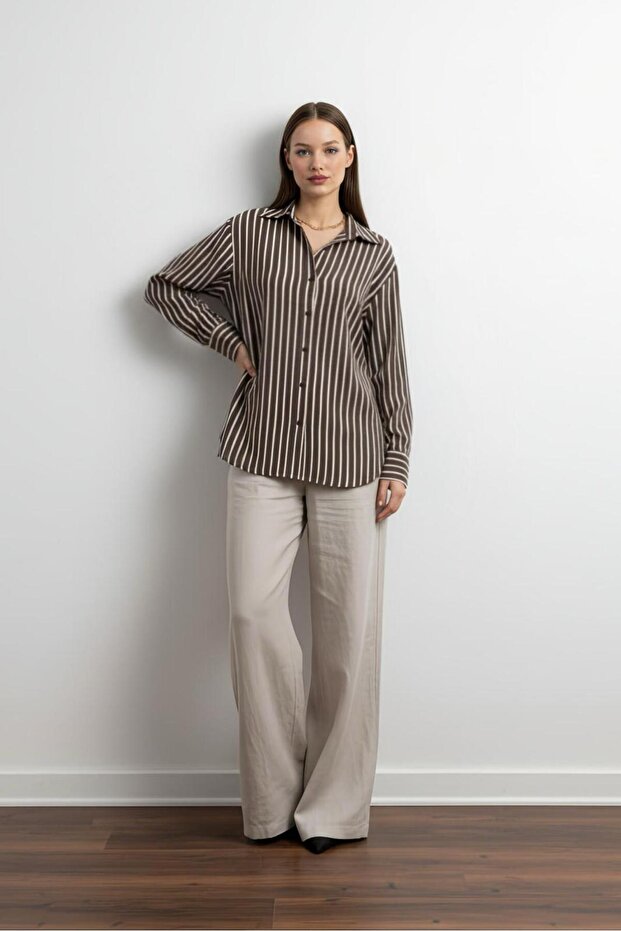 Oversize Striped Modal Shirt - 2