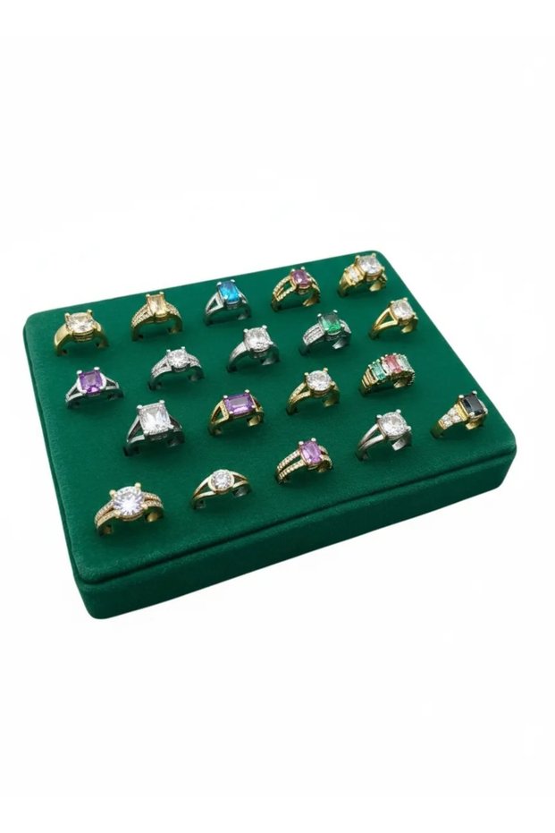 Domestic Production Suede Fabric Green Color 18/13 cm Multiple Nail Ring Display Accessory