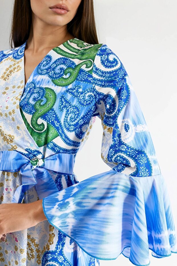 Msn Ruffled Patterned V-Neck Maxi Dress - 5