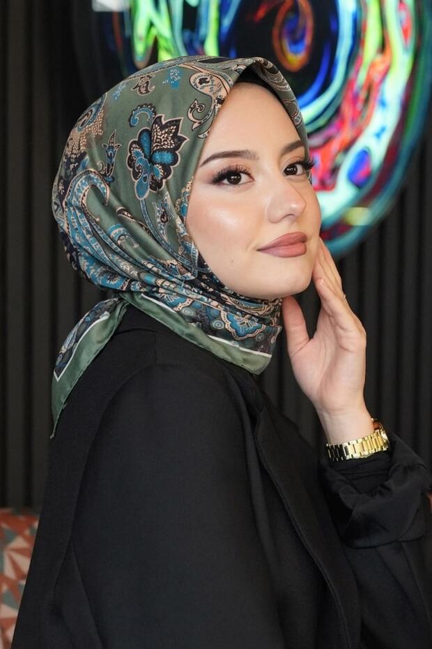 Damla Motif Pattern Green Soft Cotton Scarf