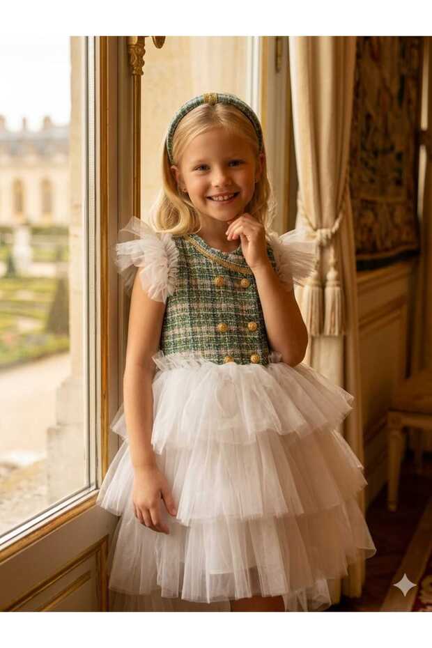 Girl's Chanel Fabric Tutu Skirt and Tutu Sleeve Fluffy Dress Hair Crown Bag 3-Piece Set
