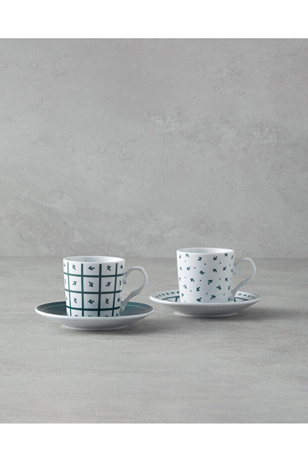 Mika Porcelain Coffee Cup Set 4 Pieces for 2 People Green