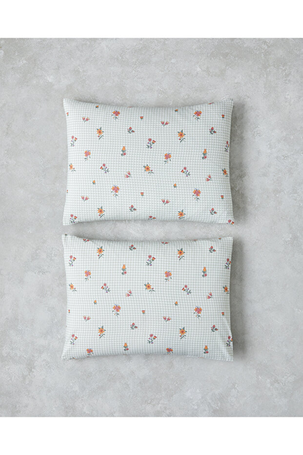 Floral Plaid Easy-Iron 2-Piece Pillow Case 50X70 cm Pink - Green