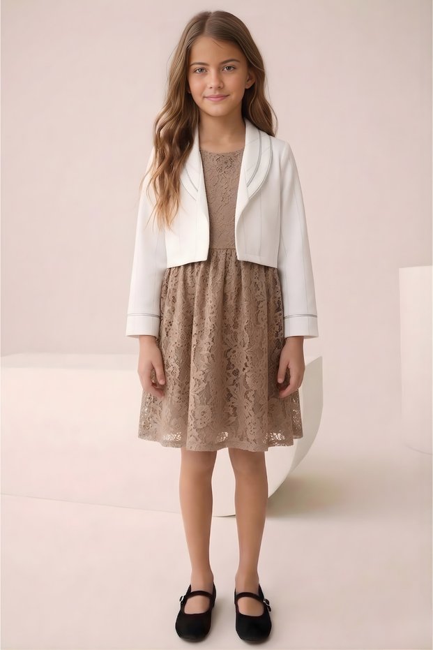 Girls' Lace Dress Bolero Jacket Set 9-12 Years