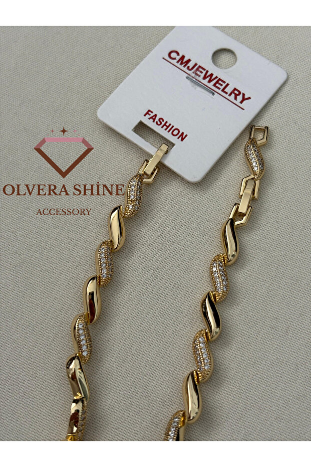 Cm Jewellery-Zircon Stone Wave Bracelet/Gold/17+2 cm