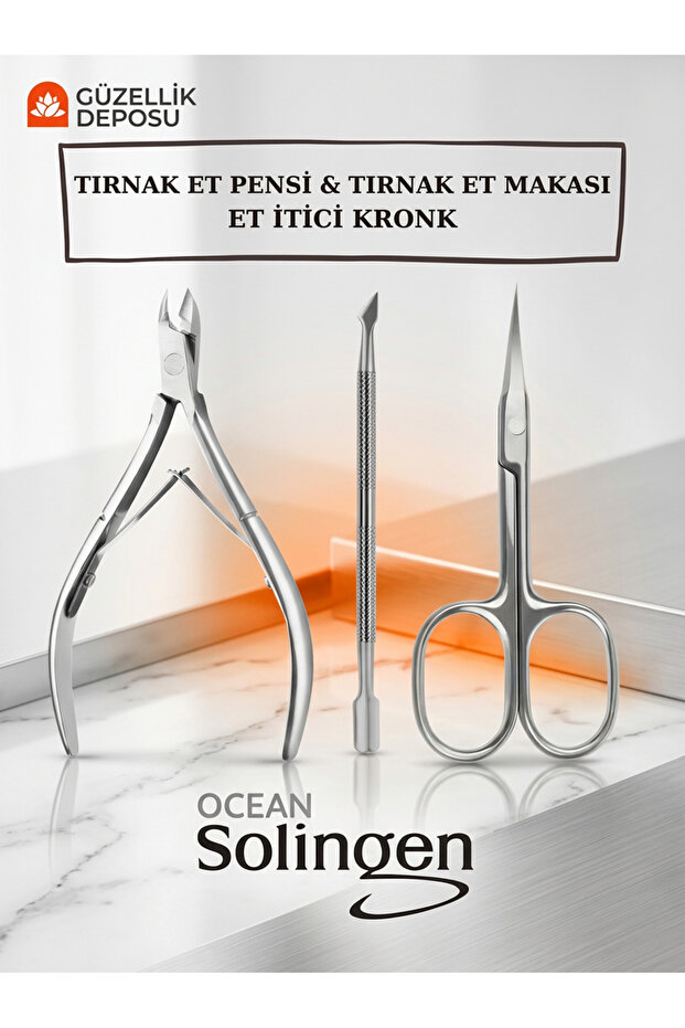Solingen Cuticle Nipper, Cuticle Scissors, Cuticle Pusher Kronk Stainless Steel
