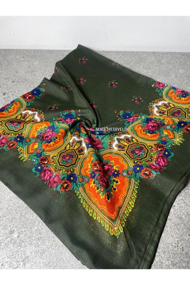 Mardin Yazması Green Floral Patterned Headscarf – Dowry and Daily Use