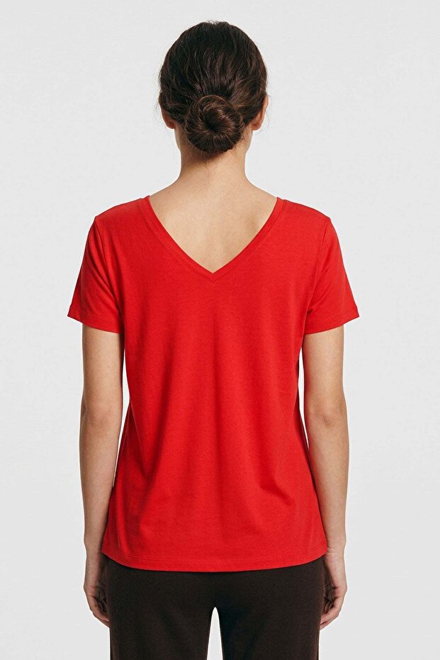 Front and Back V-Neck Basic Viscose Blend T-Shirt - 2