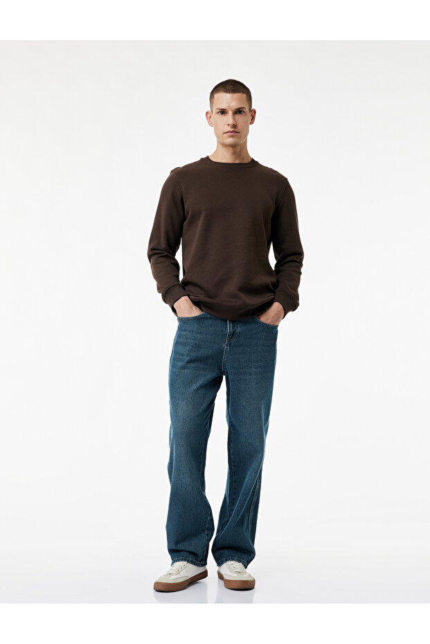 Oversized Pockets Cotton Regular Waist Loose Baggy Jean Trousers