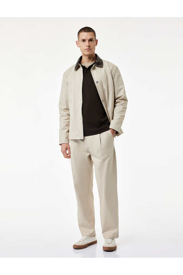 Comfortable Fit Pocketed Cotton High Waist Gabardine Trousers