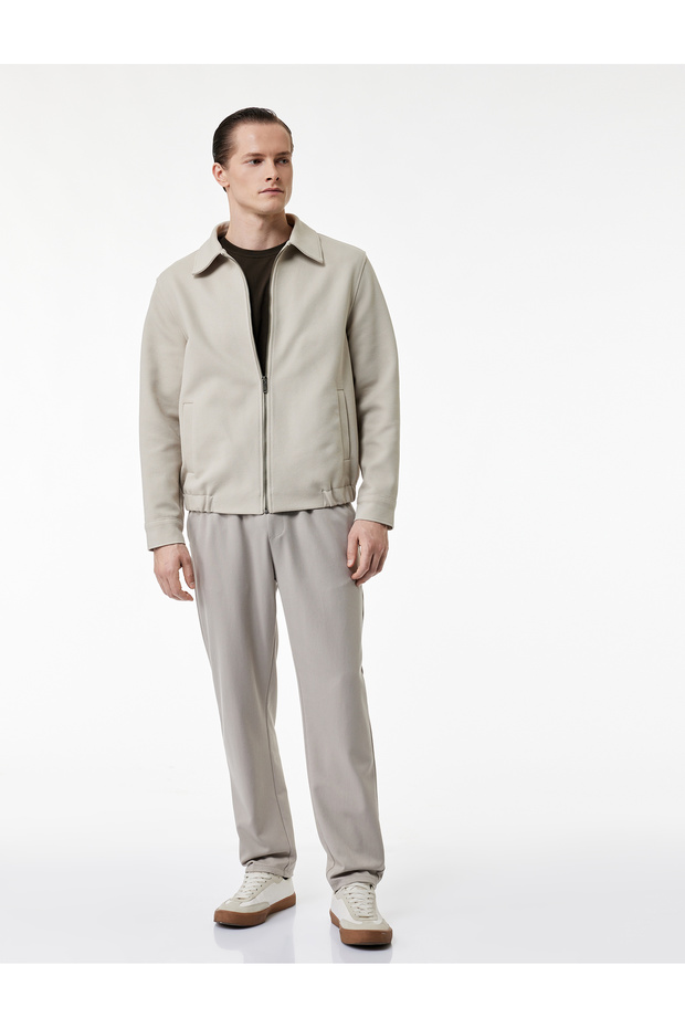 Long Sleeve Pocketed Shirt Collar Zipper Jacket