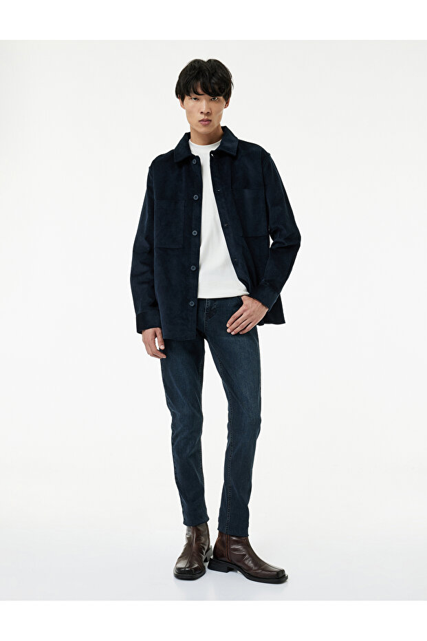 Regular Fit Cotton Pocket Classic Collar Long Sleeve Corded Fabric Velvet Shirt Jacket
