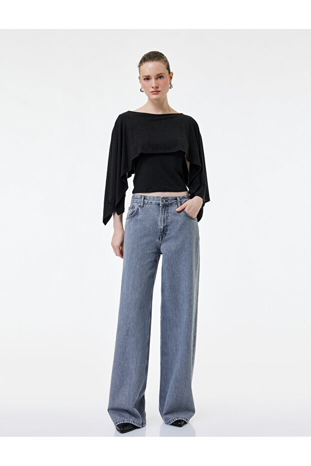 Slim Fit Round Neck Bat Sleeve Poncho Sweater