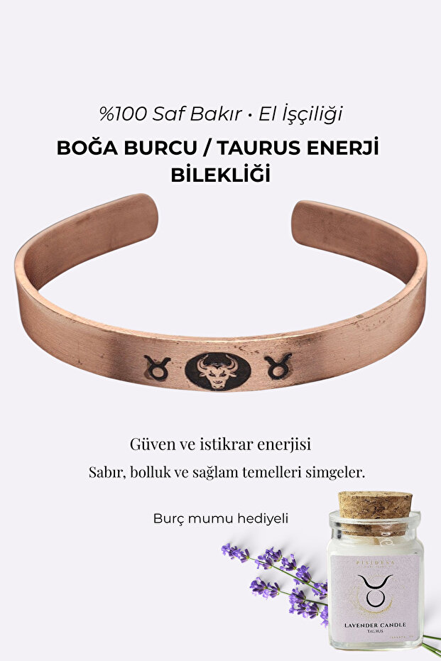 Taurus Energy Bracelet - 100% Pure Copper Handcrafted, for Women & Men, with Lavender Candle Gift