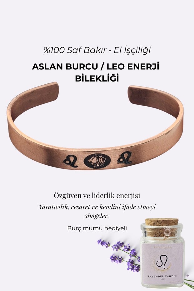 Leo Energy Bracelet - 100% Pure Copper Handcrafted, for Women & Men, with Lavender Candle Gift
