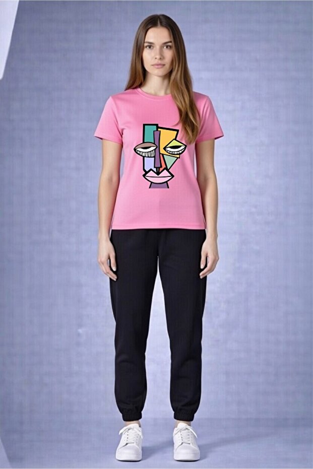 Unisex Oversize T-Shirt & Sweatpants Set – Modern Abstract Face Print Comfortable Casual Combination