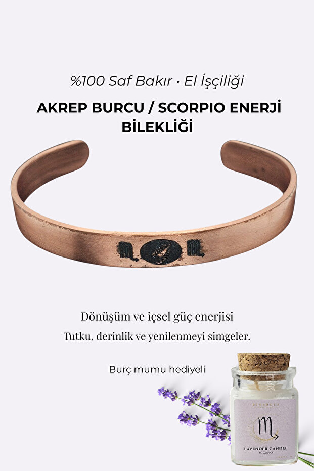 Scorpio Energy Bracelet - 100% Pure Copper Handcrafted, for Women & Men, with Lavender Candle Gift
