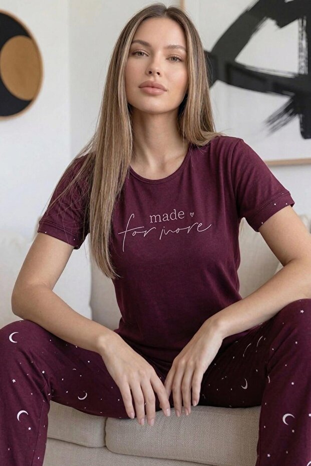 طقم بيجامة نسائي بأكمام قصيرة من الخيزران منقوش من Mürdüm More