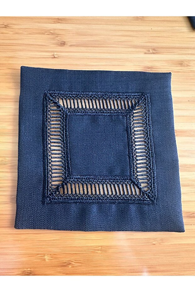 Linen Black Cocktail Napkin with Ribbon, Single