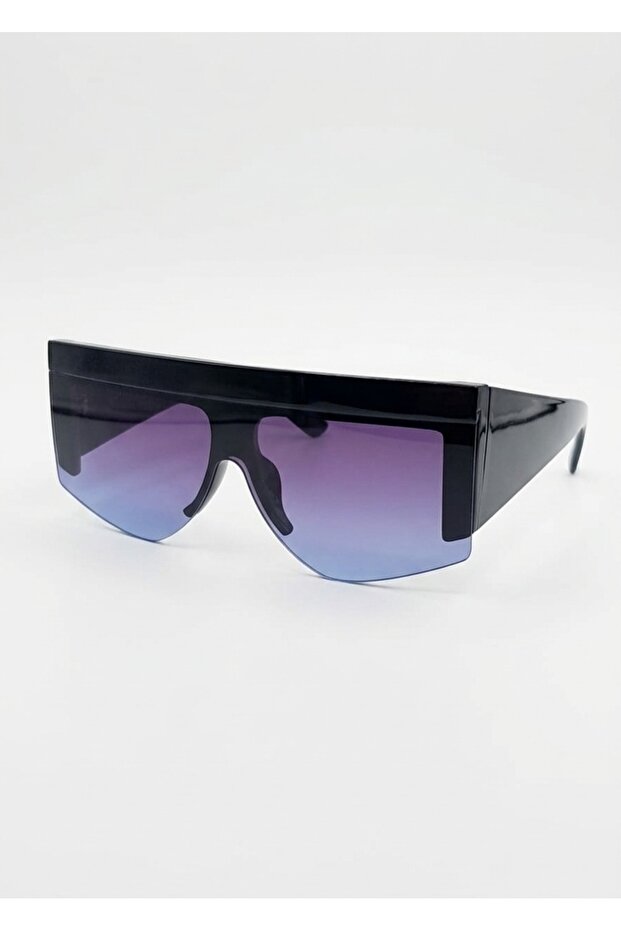 Beach Style Large Sunglasses Black Frame Blue Purple Transition Glass Uv400 High Protection140Mm Unisex