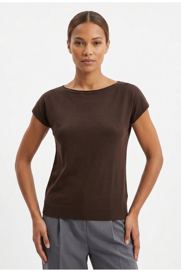 Women's Boat Neck Short Sleeve Knitwear Blouse