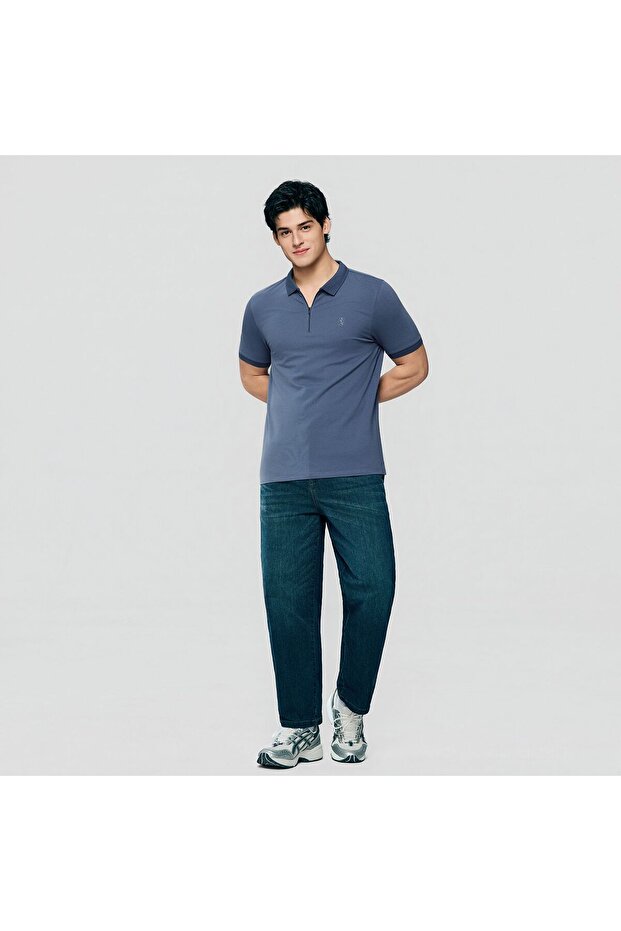Men's Slim Fit Small Lion Zipper Polo