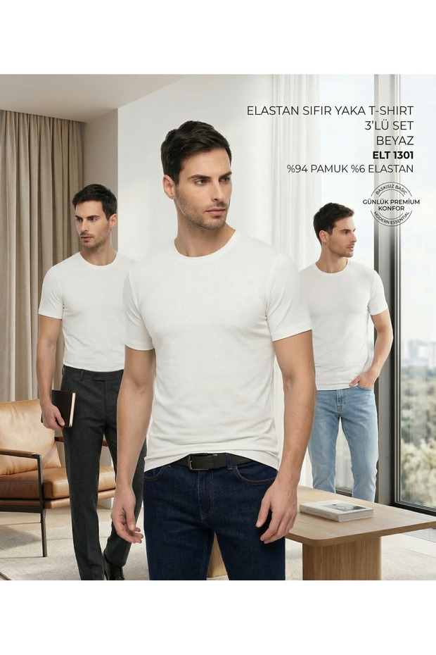 3-Piece Men's T-Shirt Basic Body Stretchy Slim Fit Cotton Pcs