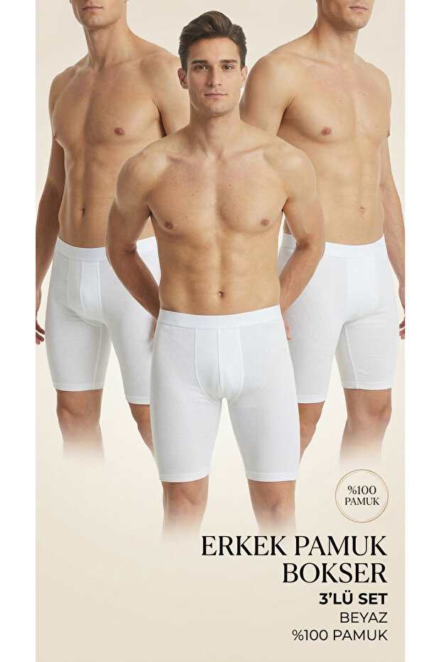 3-Piece Men's Long Boxers Stretchy Cotton