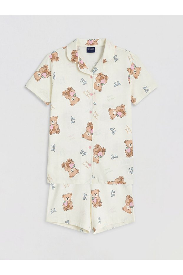 Timeless Clothing & Timeless Choices Shirt Roba Collar Printed Girls' Shorts Pajama Set