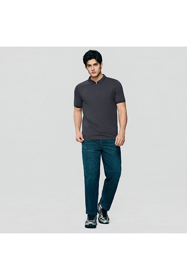 Men's Slim Fit Small Lion Zipper Polo