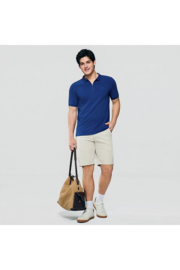 Men's Slim Fit Small Lion Zipper Polo