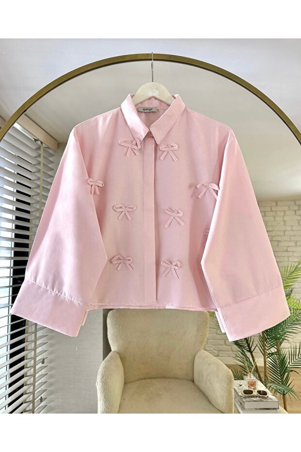 Bow Detailed Shirt Top Crop Shirt