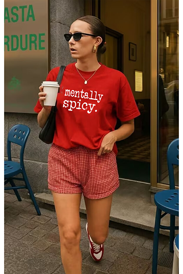 Spicy Mentally Printed Oversize Crew Neck Short Sleeve Basic Tshirt