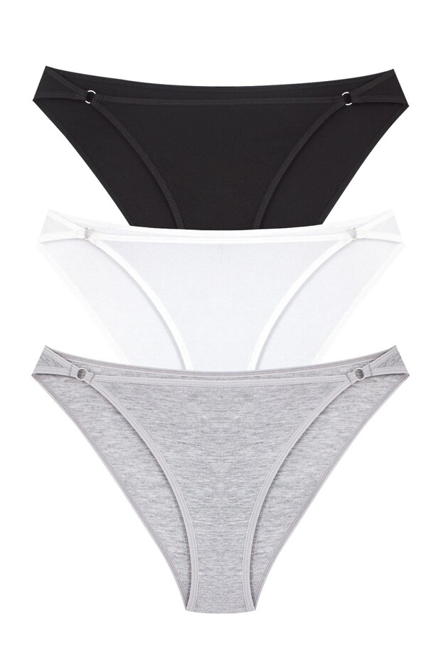 Women's 3-Piece Cotton High Waist Ring Detailed Slip