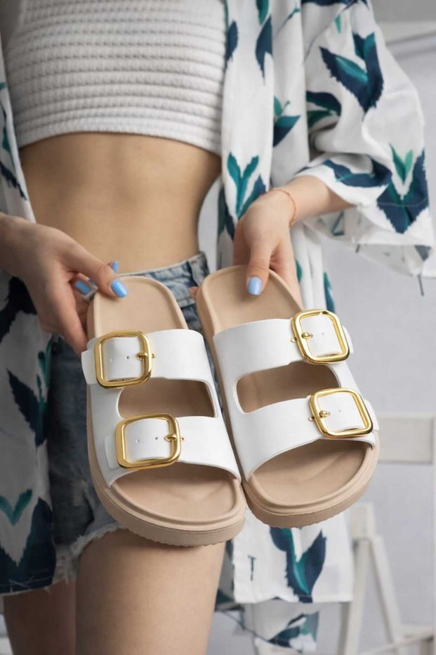 Women's Double Buckle Eva Orthopedic Sole Sea, Beach, Pool Slippers