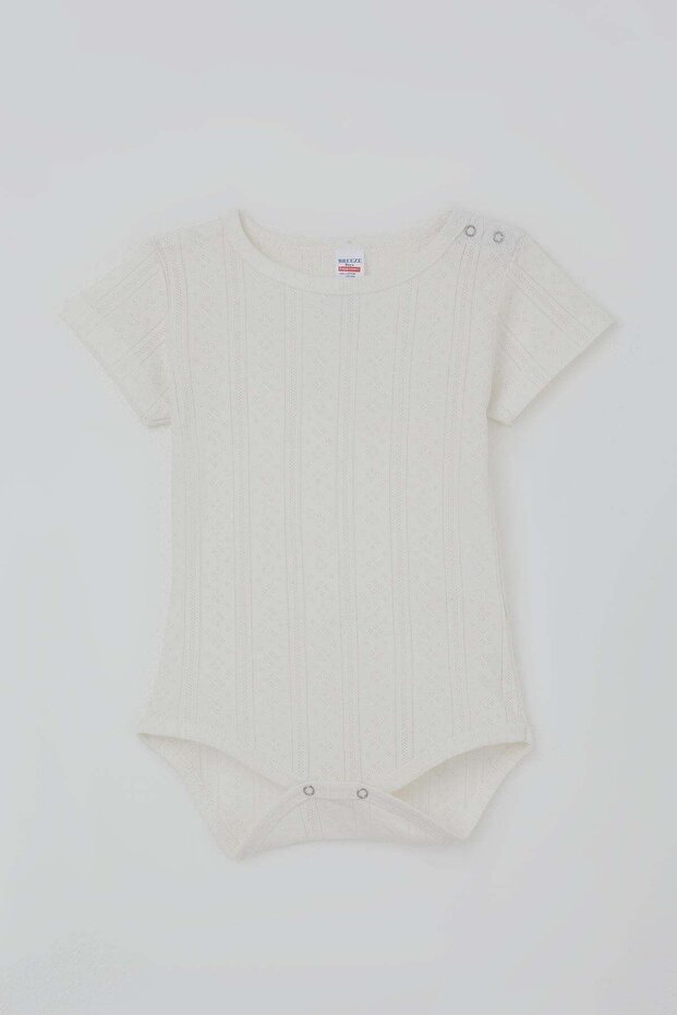 Baby Boy Snap Fastener Bodysuit Jacquard 9 Months-3 Years, Ecru