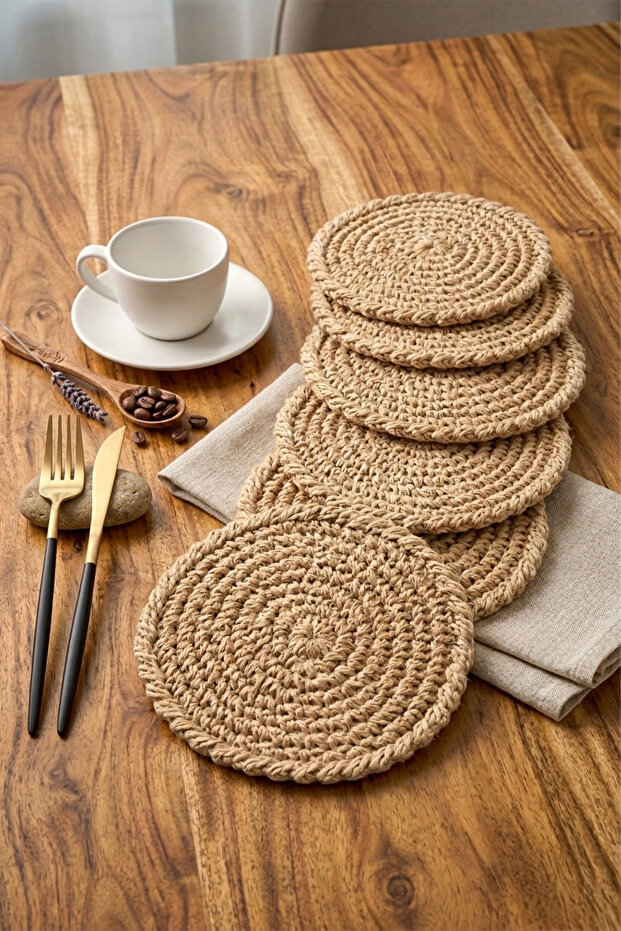 Elly Handmade Wicker Tea, Coffee Cup, Mug Coaster - Decorative Mini Plate Set of 6 12 cm