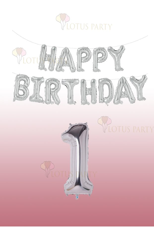 Silver Color Happy Birthday Foil Balloon - Silver Number 1 Year Old