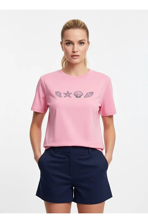 26027 100% Cotton Crew Neck Embroidered Pearl Embroidered Combed Cotton Blouse