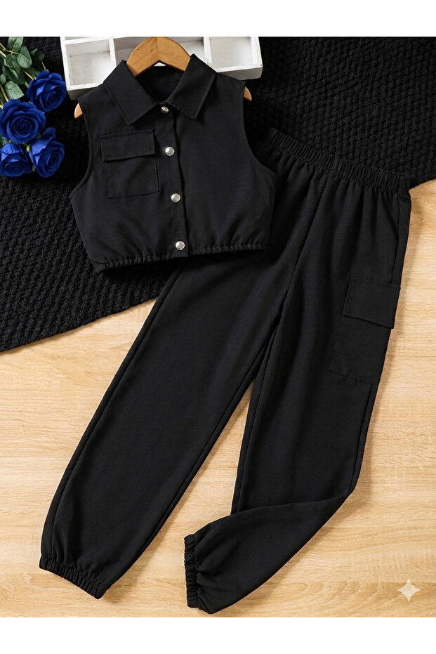Girl's 2-Piece Combination Woven Summer Outfit with Snap Closure