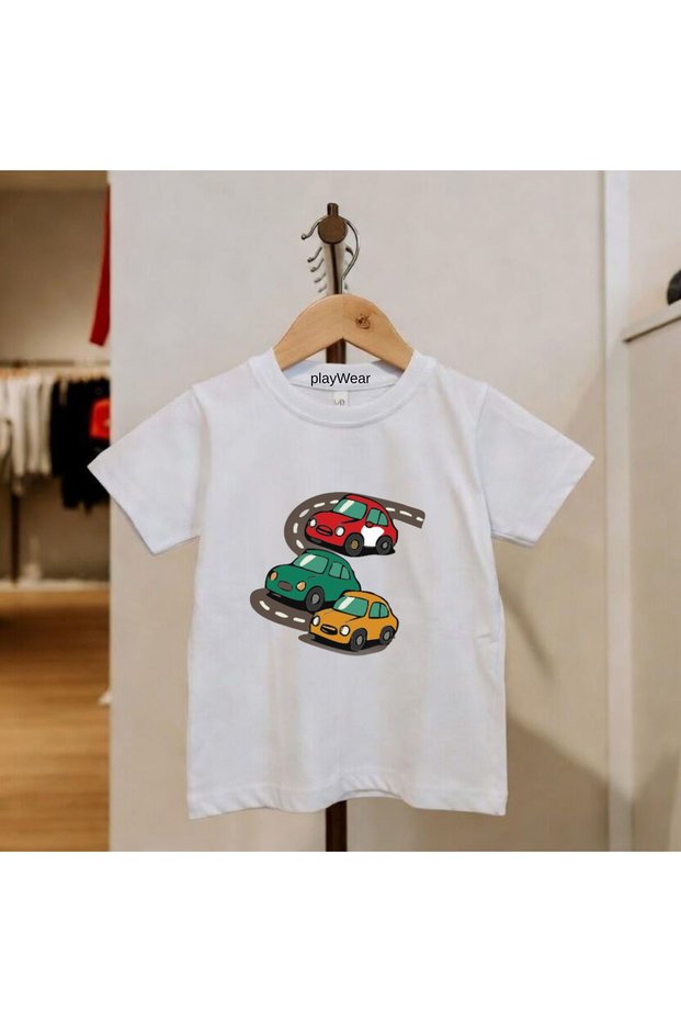Car Printed 100% Cotton Crew Neck Kids Unisex T-Shirt 5 6 -7 8-9 10 -11 12 Years Old