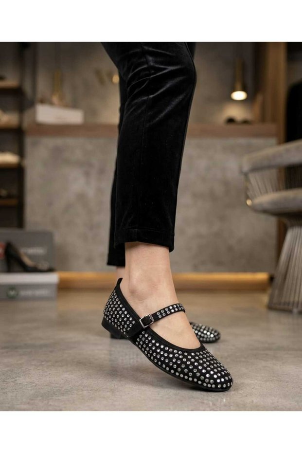 Women's Flat Shoes with Silver Band Belt, Lightweight, Comfortable, Stylish, Stoned, Business, Office, Daily Wear Shoes