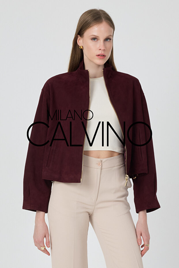 Genuine Suede Leather Zipper Jacket – Burgundy