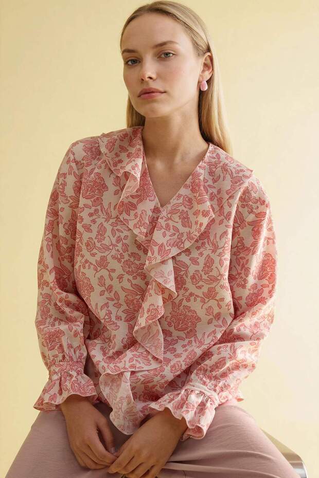 Patterned Long Sleeve Blouse G8784Ax26Sm - 3
