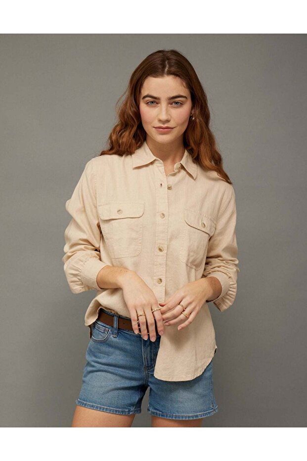 AE Linen-Blend Button-Up Shirt